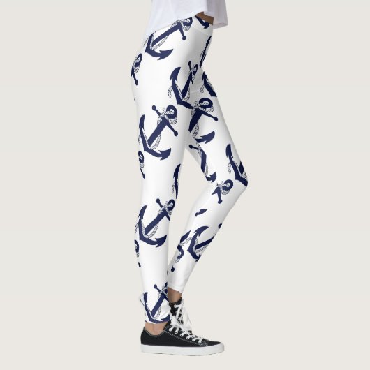 Nautical White & Blue Anchor Leggings (Rechts)