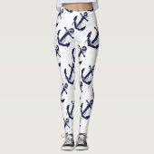 Nautical White & Blue Anchor Leggings (Voorkant)