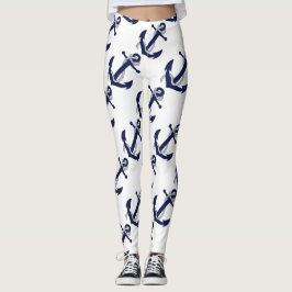 Nautical White & Blue Anchor Leggings