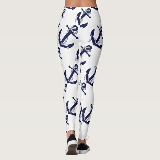 Nautical White & Blue Anchor Leggings (Achterkant)