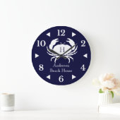 Nautical White Crab Navy Blue Coastal Grote Klok (Huis)