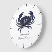 Nautical White Crab Navy Blue Coastal Monogram Lar Grote Klok (Hoek)