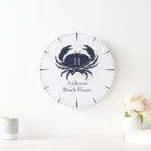 Nautical White Crab Navy Blue Coastal Monogram Lar Grote Klok (Huis)