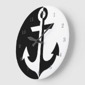 Nautical White en Black Anchor {kies uw kleur} Grote Klok (Hoek)