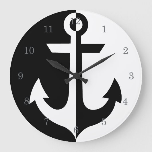 Nautical White en Black Anchor {kies uw kleur} Grote Klok (Voorkant)