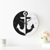 Nautical White en Black Anchor {kies uw kleur} Grote Klok (Huis)