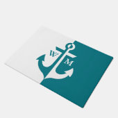 Nautical White en Blauwgroen Anchor Monogram Deurmat (Schuin)
