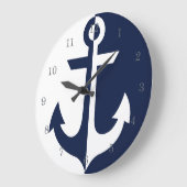Nautical White en Blue Anchor {kies uw kleur} Grote Klok (Hoek)
