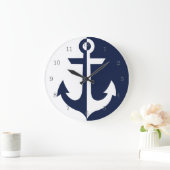 Nautical White en Blue Anchor {kies uw kleur} Grote Klok (Huis)