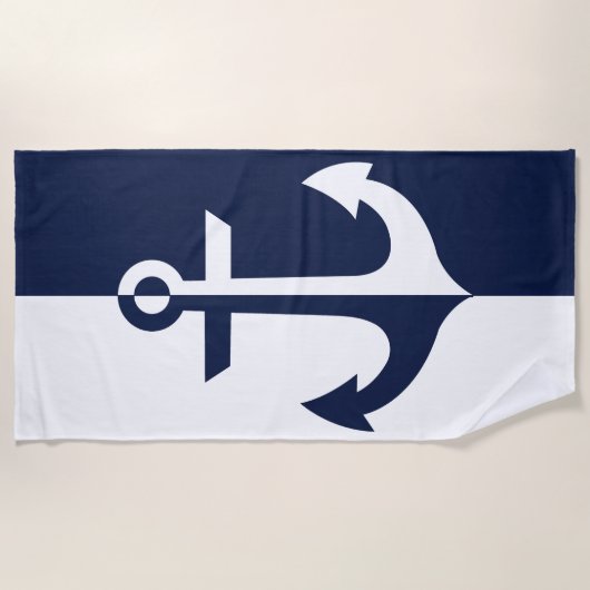 Nautical White en Blue Anchor {kies uw kleur} Strandlaken (Voorkant)