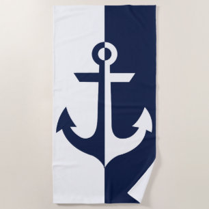 Nautical White en Blue Anchor {kies uw kleur} Strandlaken