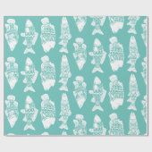 Nautical White Floral Patterned Fish Cadeaupapier (Vlak)