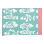 Nautical White Floral Patterned Fish & Coral Pink Kussensloop (Voorkant-Rechts)