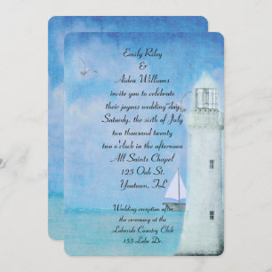 Nautical White Lighthouse bruiloft Kaart