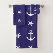 Nautical White Marine Elements on Navy Blue Bad Handdoek (Insitu)