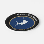 Nautical White Marlin Happy Birthday met naam Papieren Bordje (Gekanteld)