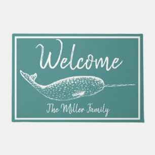 Nautical White Narwhal - gepersonaliseerd Deurmat
