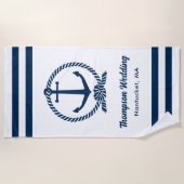 Nautical White Navy Anchor Custom Wedding Strandlaken (Voorkant)