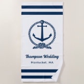 Nautical White Navy Anchor Custom Wedding Strandlaken (Voorkant)