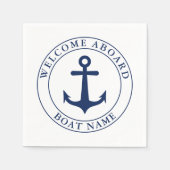 Nautical White Navy Blue Anchor Boat Name Servet (Voorkant)