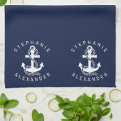 Nautical White Navy Blue Anchor {kies uw kleur} Theedoek (Gevouwen)