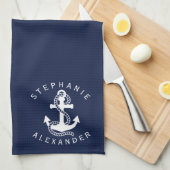 Nautical White Navy Blue Anchor {kies uw kleur} Theedoek (Quarter Fold)