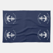 Nautical White Navy Blue Anchor {kies uw kleur} Theedoek (Horizontaal)