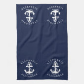 Nautical White Navy Blue Anchor {kies uw kleur} Theedoek (Verticaal)