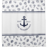 Nautical White Navy Blue Anchor Monogrammed Douchegordijn (Voorkant)