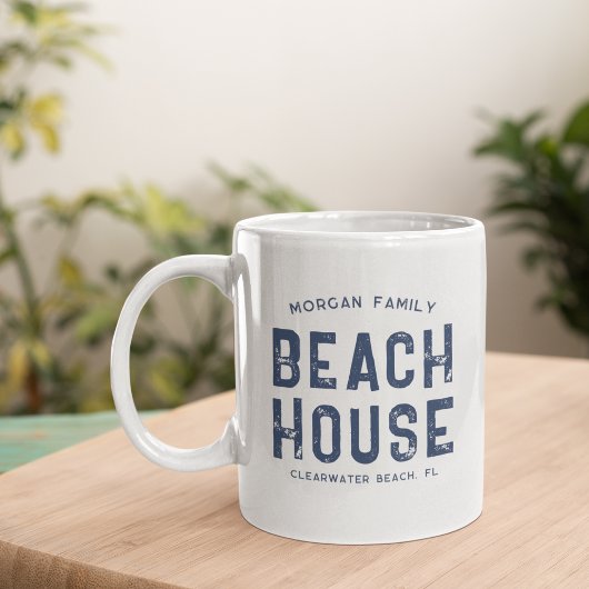 Nautical White Navy Blue Family Name Beach House Koffiemok
