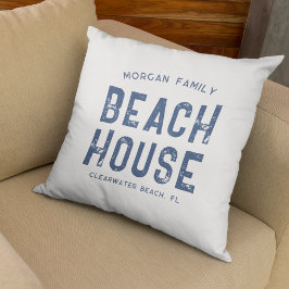 Nautical White Navy Blue Family Name Beach House Kussen