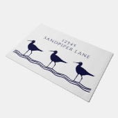 Nautical White Navy Blue Sandpipers Address Deurmat (Schuin)