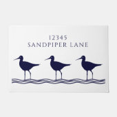 Nautical White Navy Blue Sandpipers Address Deurmat (Voorkant)