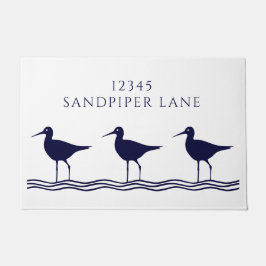 Nautical White Navy Blue Sandpipers Address Deurmat