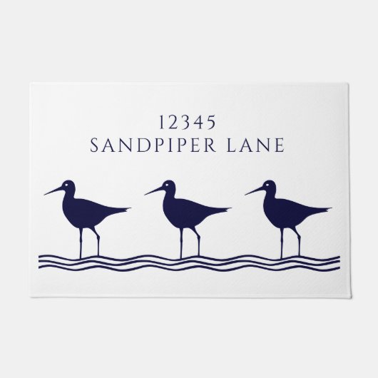 Nautical White Navy Blue Sandpipers Address Deurmat (Voorkant)