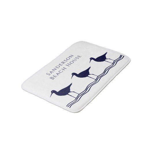 Nautical White Navy Blue Sandpipers Adres Doorma Badmat (Gekanteld)