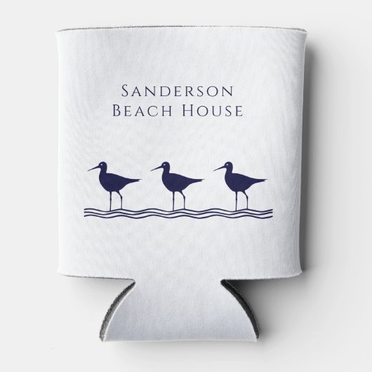 Nautical White Navy Blue Sandpipers strand house Blikjeskoeler (Voorkant)