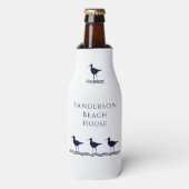 Nautical White Navy Blue Sandpipers strand house Flesjeskoeler (Fles Voorkant)