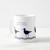 Nautical White Navy Blue Sandpipers strand house Koffiemok (Voorkant links)