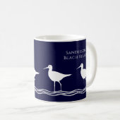 Nautical White Navy Blue Sandpipers strand house Koffiemok (Voorkant rechts)