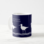 Nautical White Navy Blue Sandpipers strand house Koffiemok (Voorkant links)