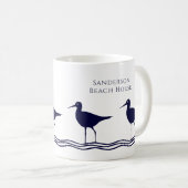 Nautical White Navy Blue Sandpipers strand house Koffiemok (Voorkant rechts)