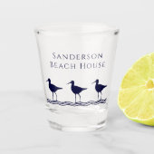 Nautical White Navy Blue Sandpipers strand house Shot Glas (Voorkant)