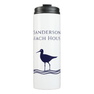 Nautical White Navy Blue Sandpipers strand house Thermosbeker