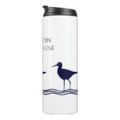 Nautical White Navy Blue Sandpipers strand house Thermosbeker (Geroteerd rechts)