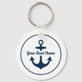 Nautical White Navy Personalized Boat Name Anchor Sleutelhanger (Voorkant)