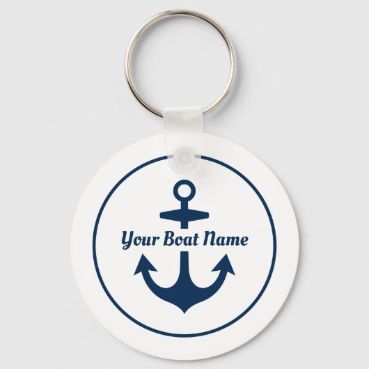 Nautical White Navy Personalized Boat Name Anchor Sleutelhanger (Achterkant)