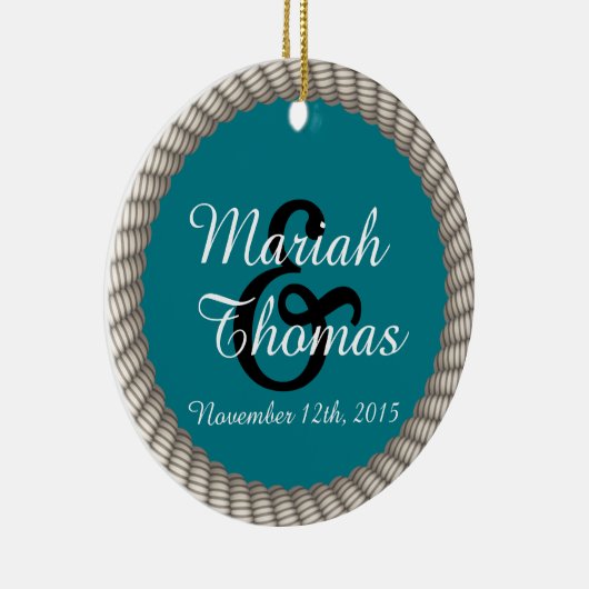 Nautical White Rope en Anchor Monogram Keramisch Ornament (Rechts)