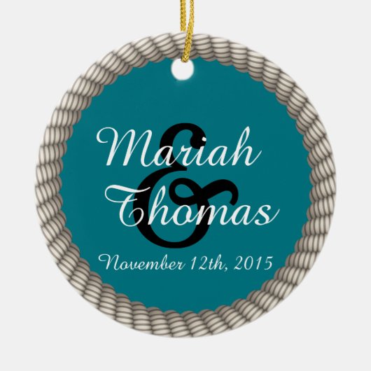 Nautical White Rope en Anchor Monogram Keramisch Ornament (Voorkant)