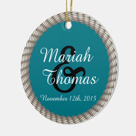 Nautical White Rope en Anchor Monogram Keramisch Ornament (Links)